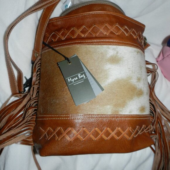 Myra Bag Hand-Tooled Leather Hairon Cowhide fringed Shoulder Bag🆕SHIP📦🏃🏻💨⚡ - Picture 3 of 16
